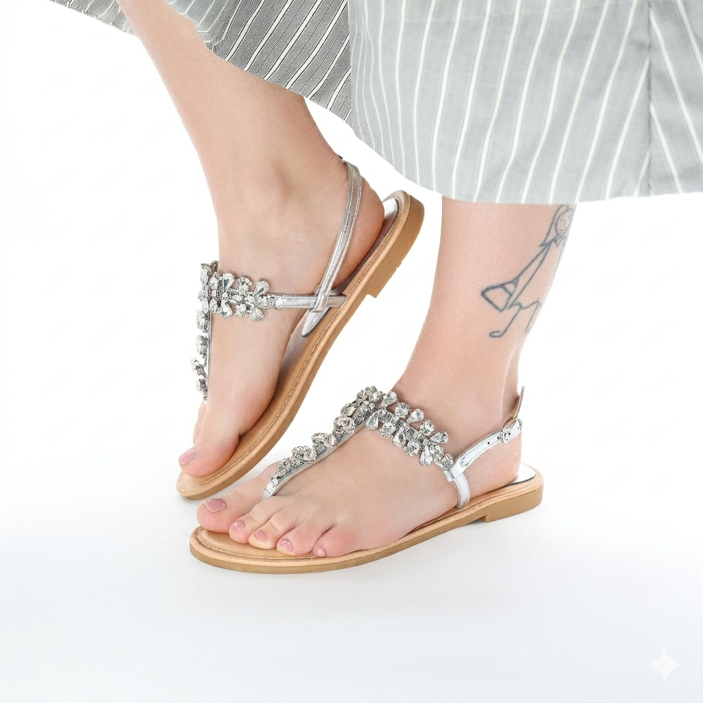 SANDALO FLAT INFRADITO PIETRE ARGENTO 