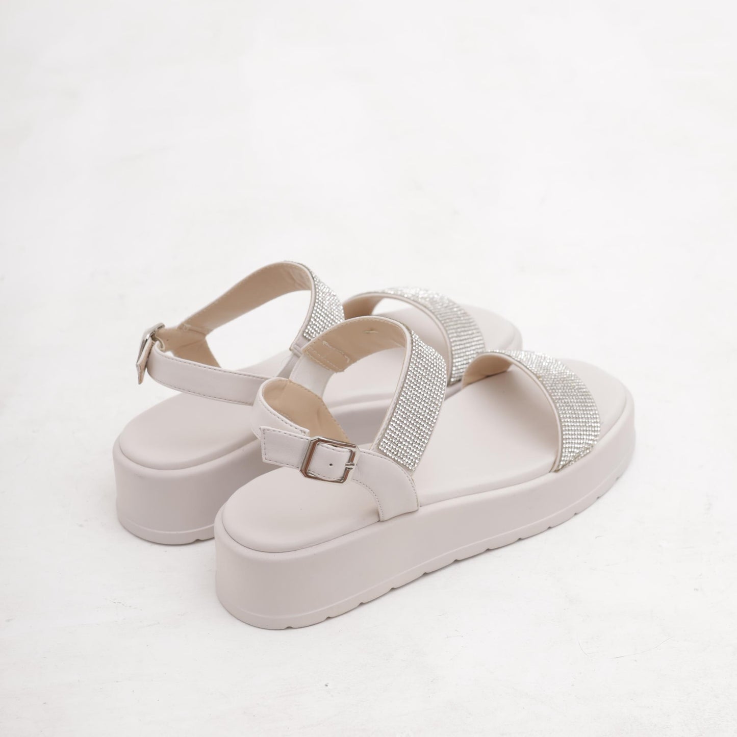 SANDALO FLATFORM STRASS BIANCO 