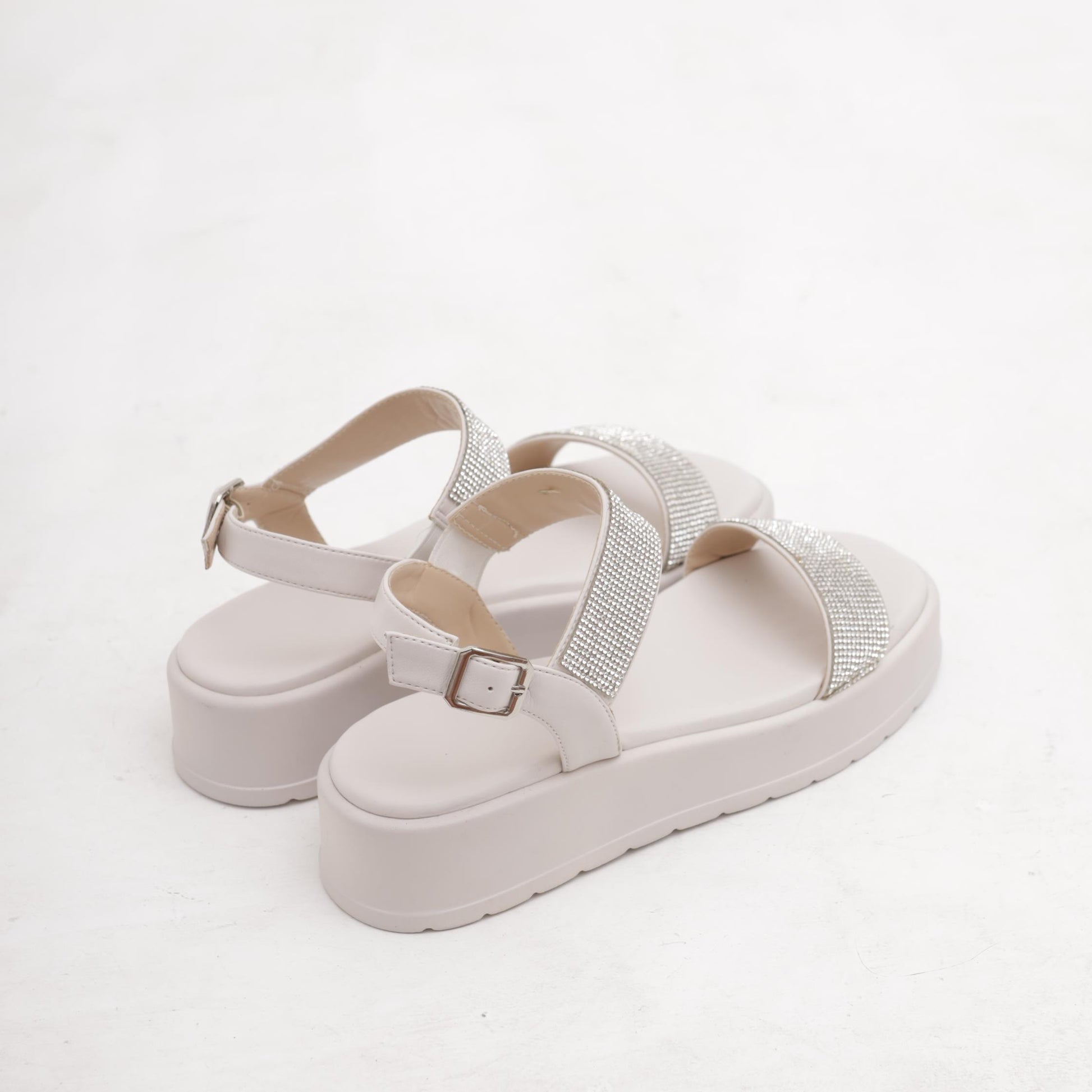 SANDALO FLATFORM STRASS BIANCO 