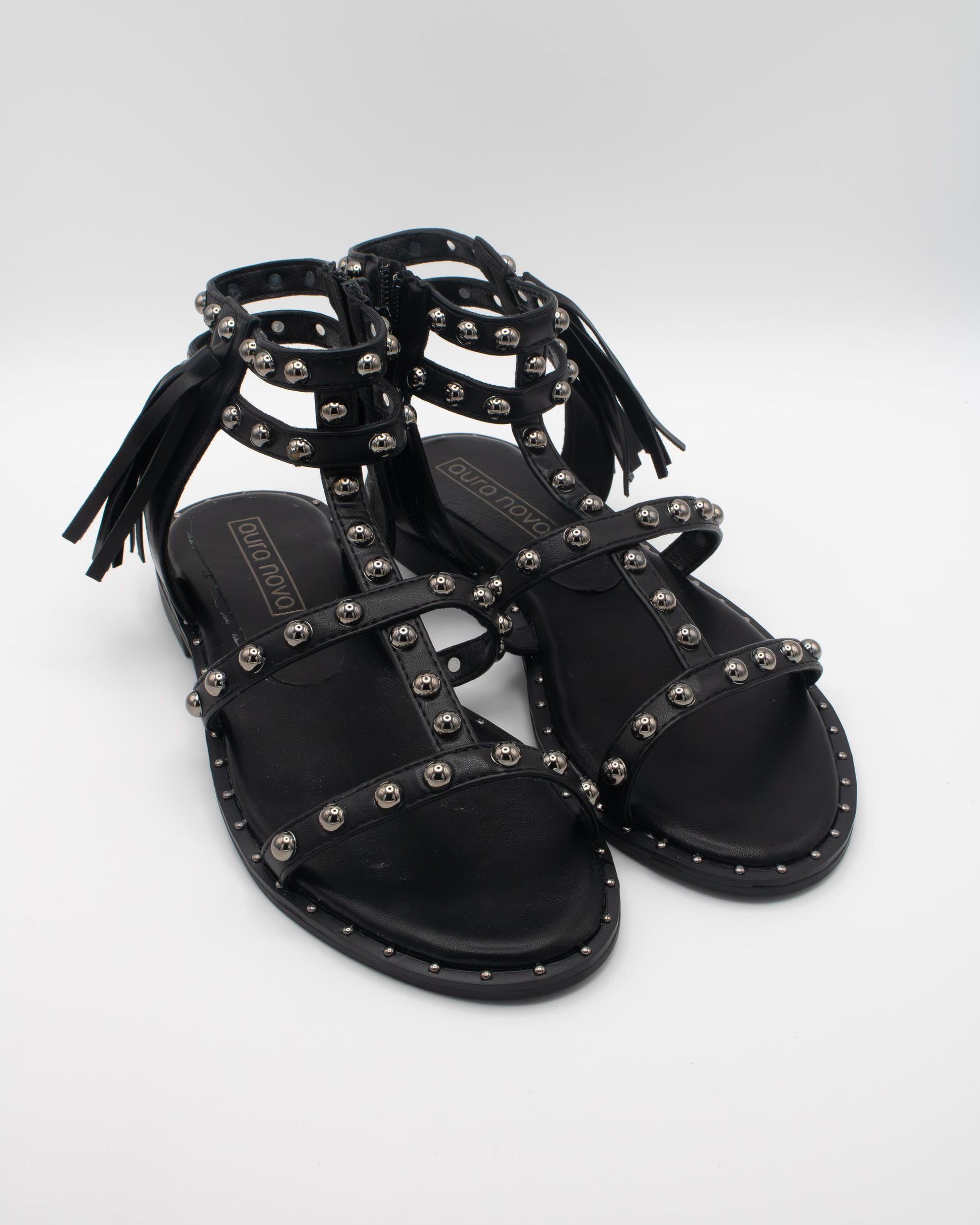 SANDALO FLAT BORCHIE NAPPINA NERO 