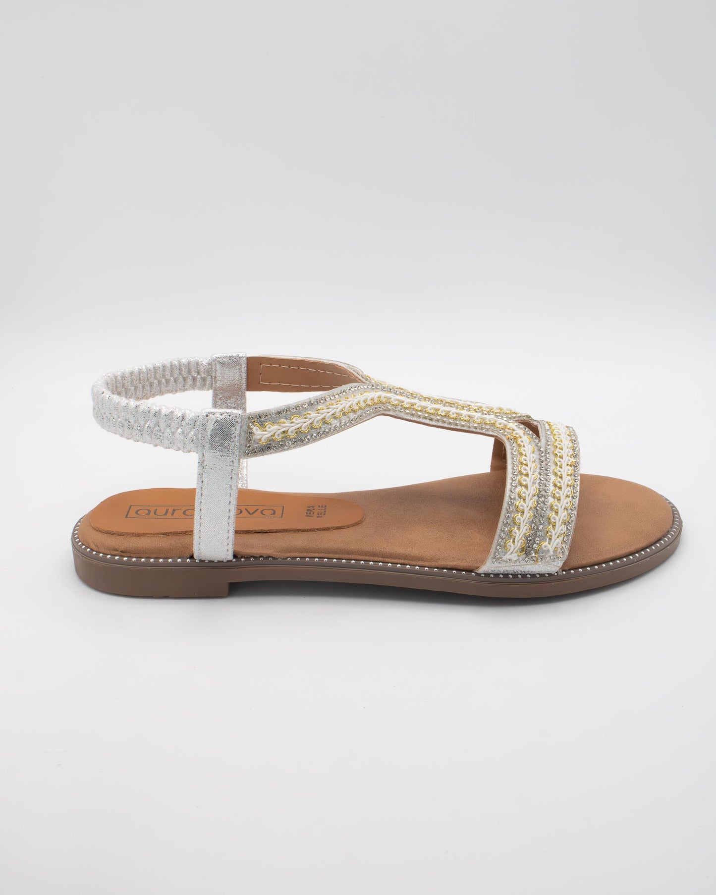 SANDALO FLAT BOHO RICAMO ARGENTO 
