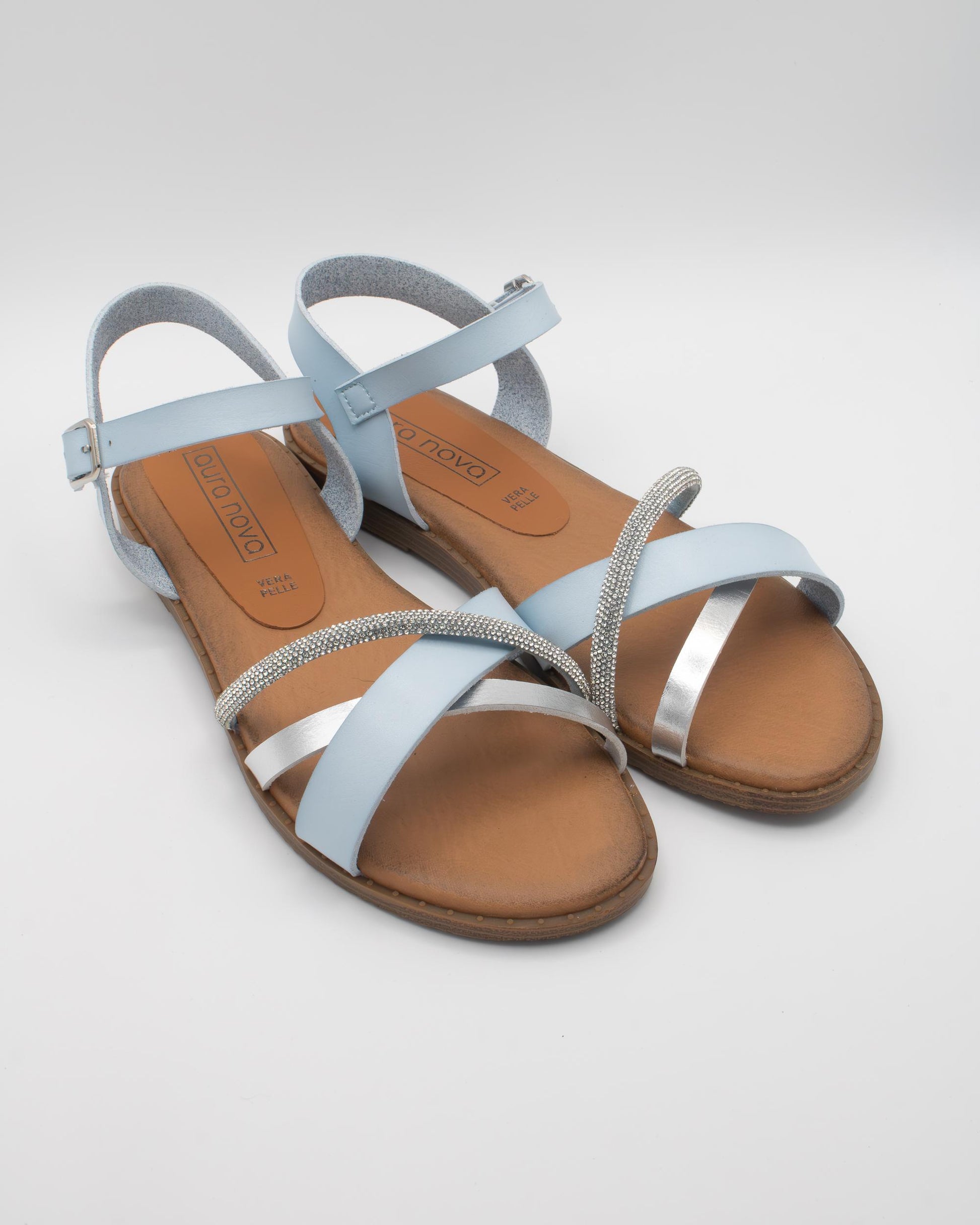 SANDALO FLAT STRASS AZZURRO 