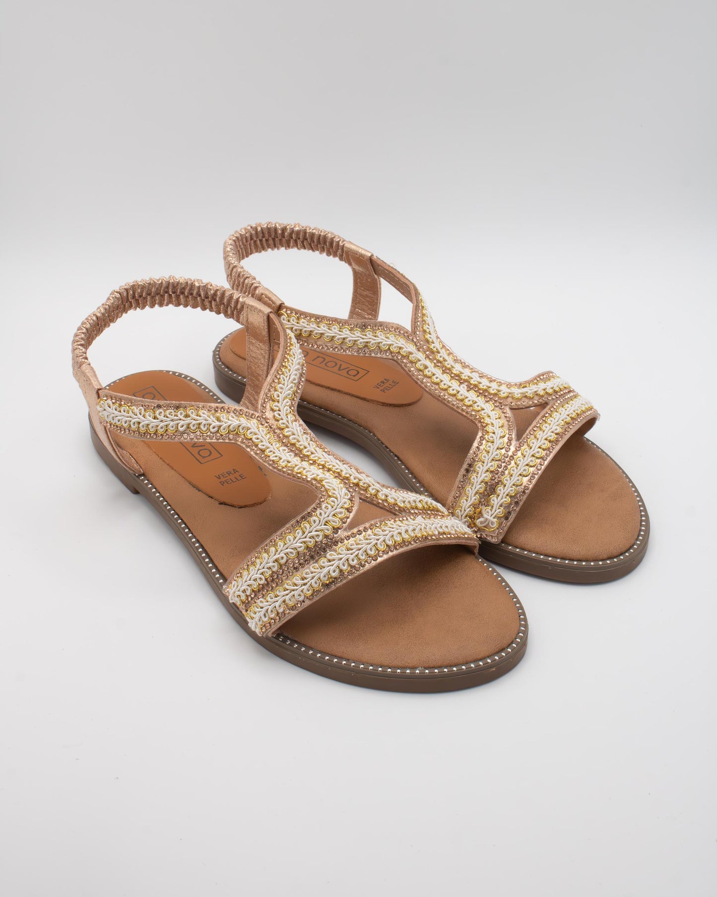 SANDALO FLAT BOHO RICAMO CHAMPAGNE 
