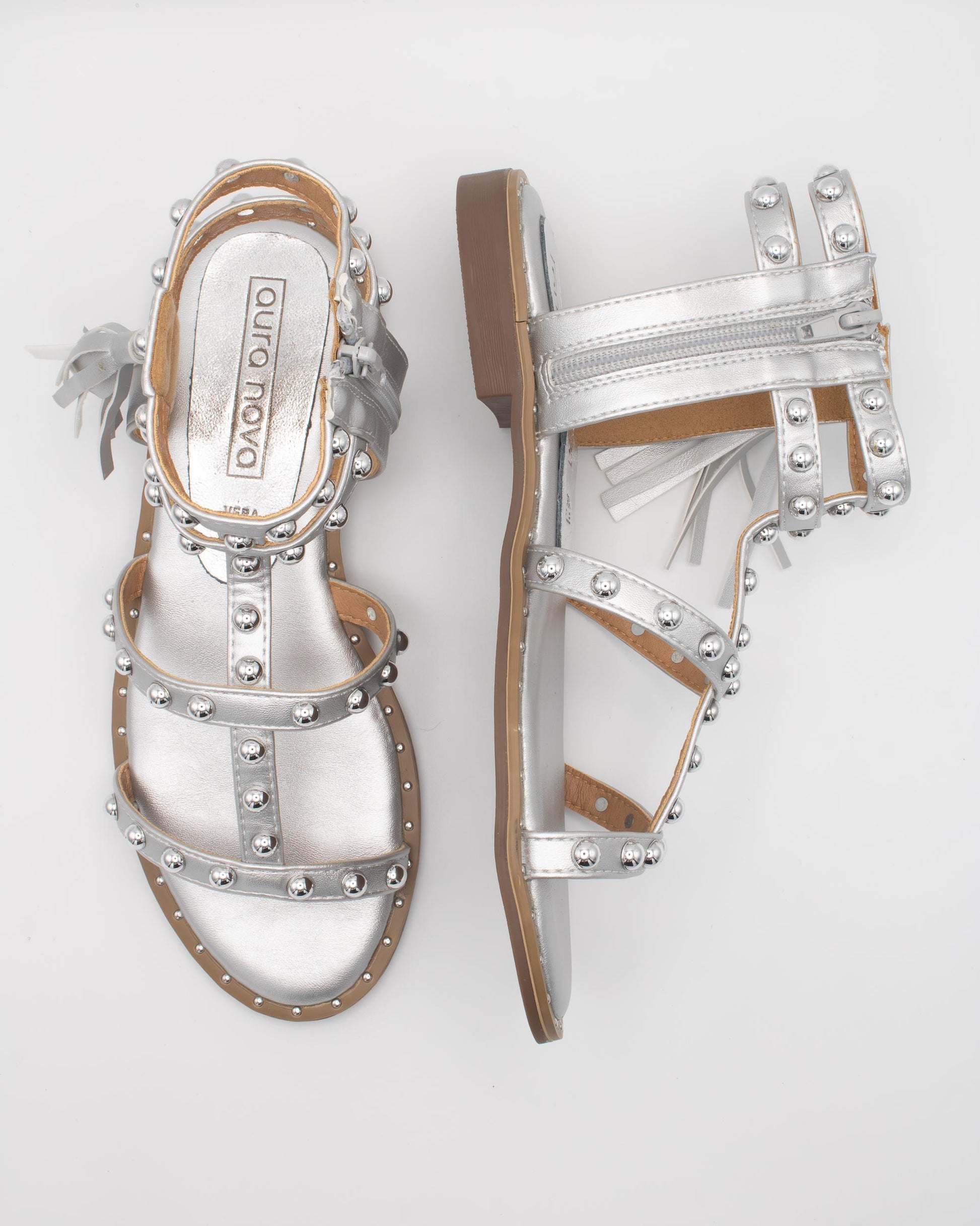 SANDALO FLAT BORCHIE NAPPINA ARGENTO 