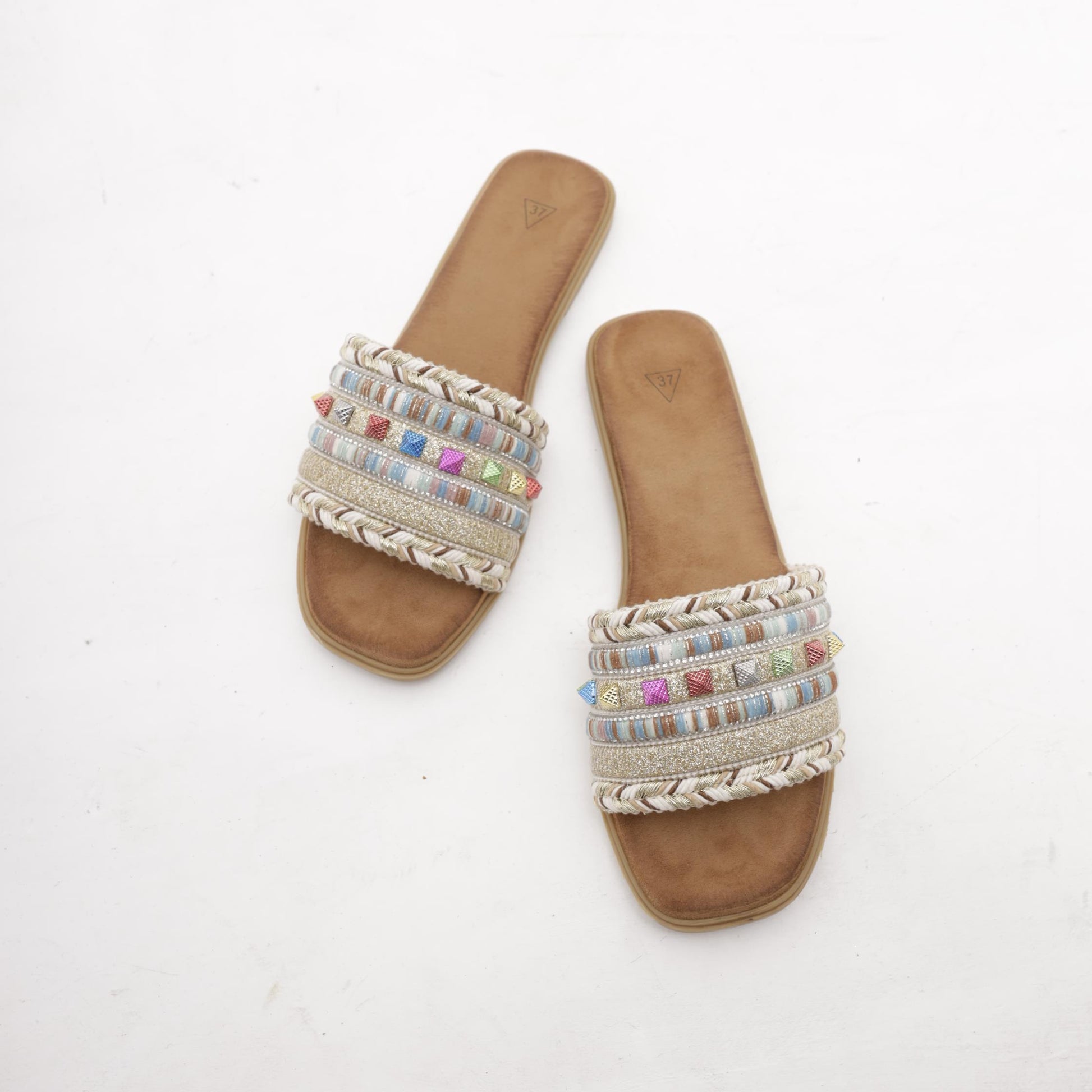 CIABATTINA FLAT MULTICOLOR PLATINO 