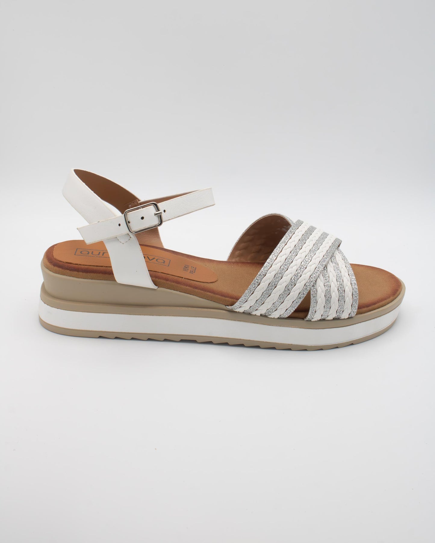 SANDALO ZEPPA INCROCIO TRECCIA BIANCO 
