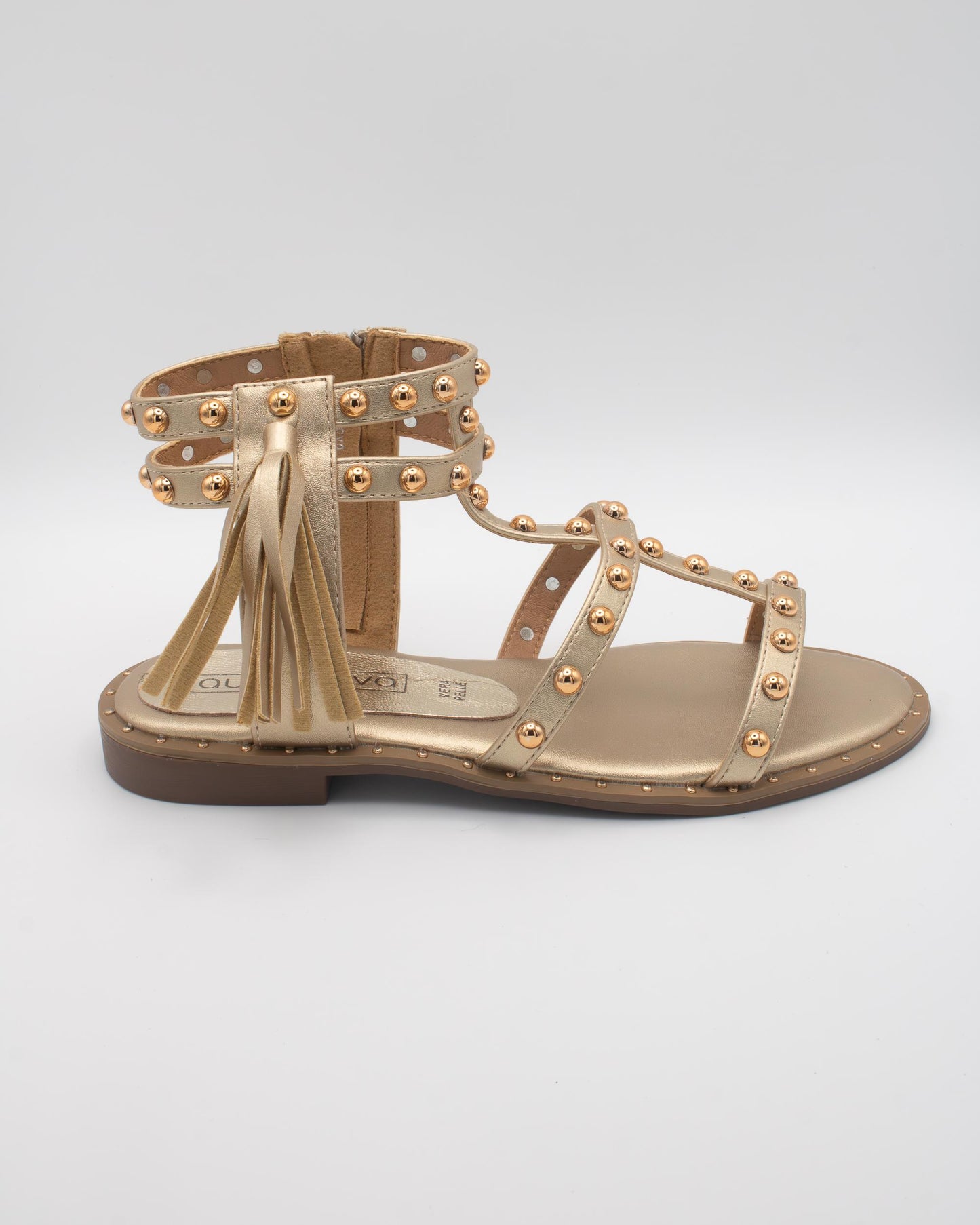 SANDALO FLAT BORCHIE NAPPINA PLATINO 