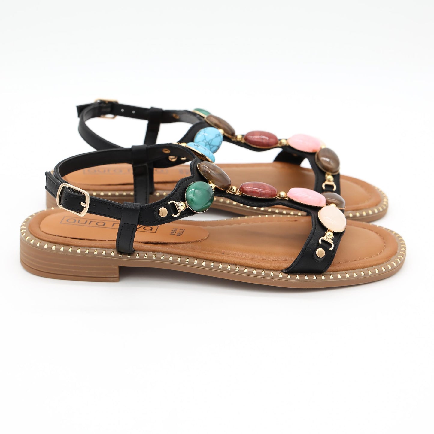SANDALO FLAT PIETRE NERO 