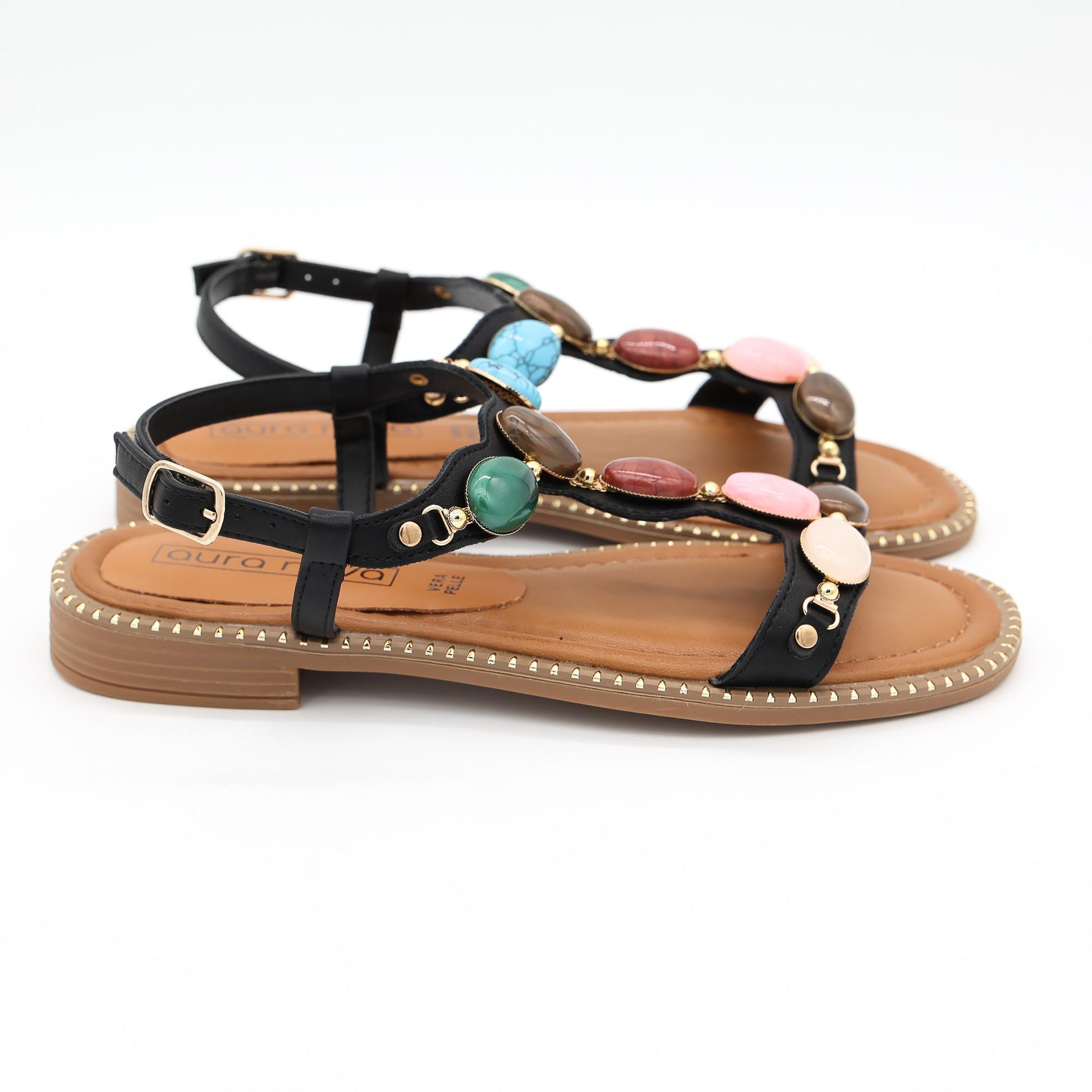 SANDALO FLAT PIETRE NERO 