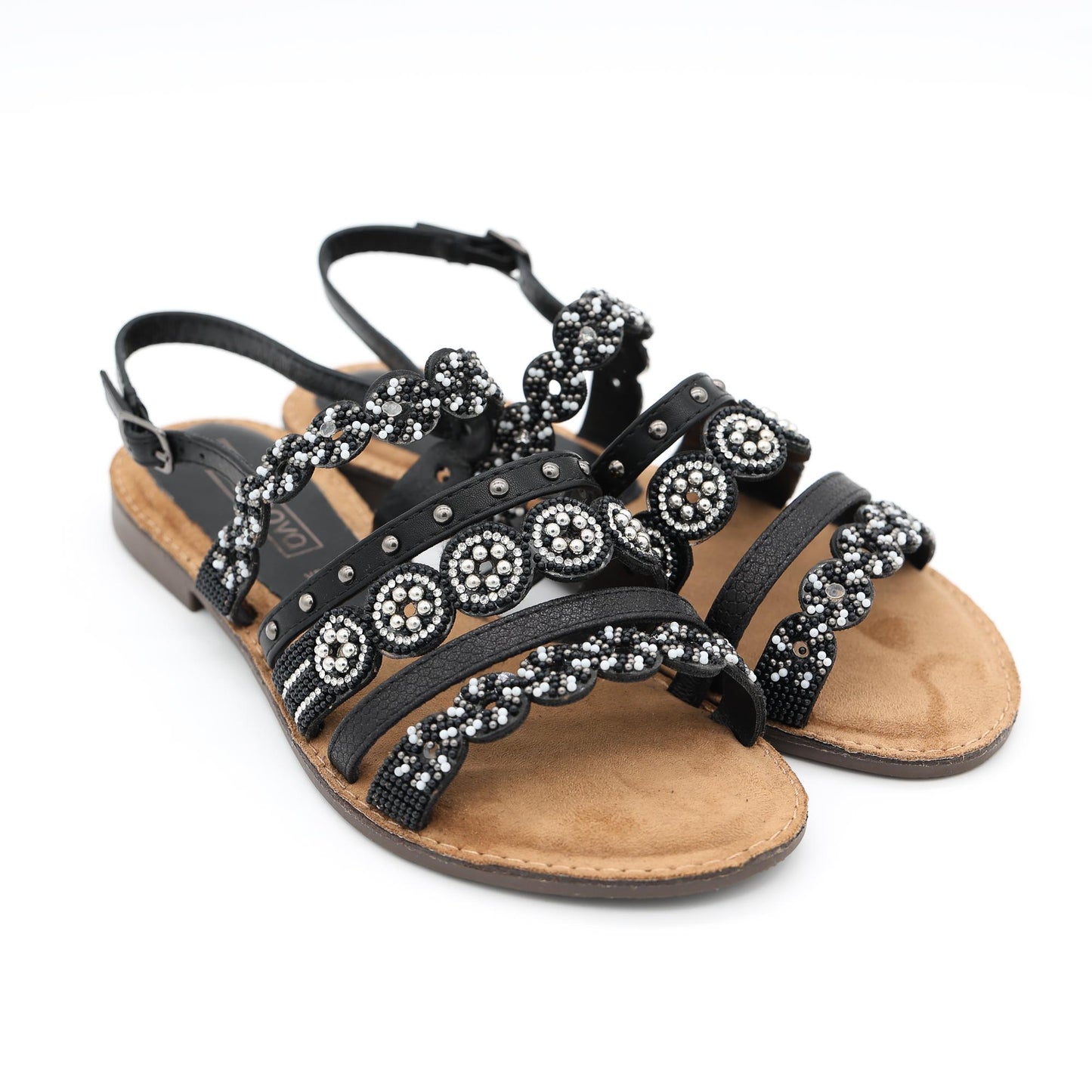 SANDALO FLAT PERLINE NERO 