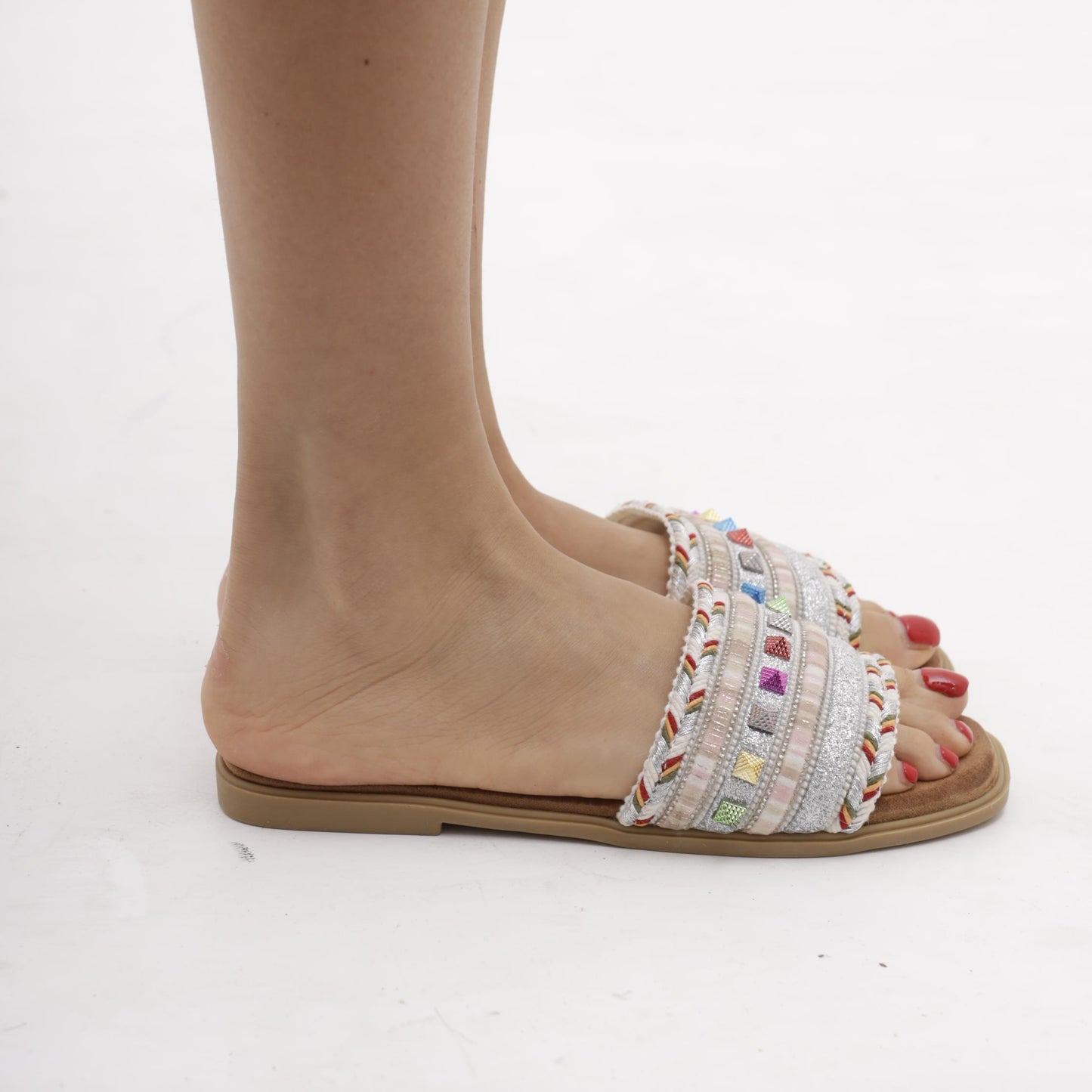 CIABATTINA FLAT MULTICOLOR ARGENTO 