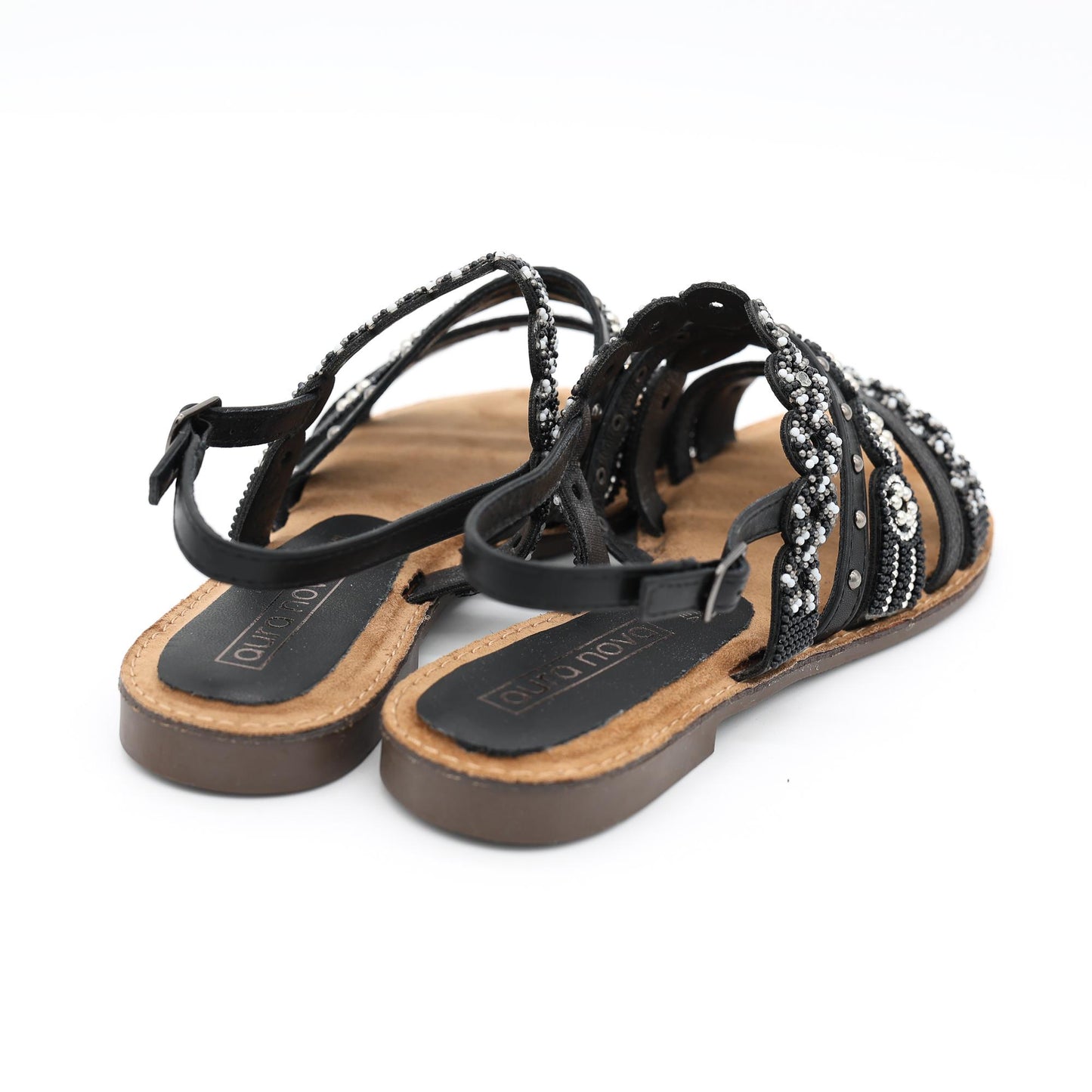 SANDALO FLAT PERLINE NERO 