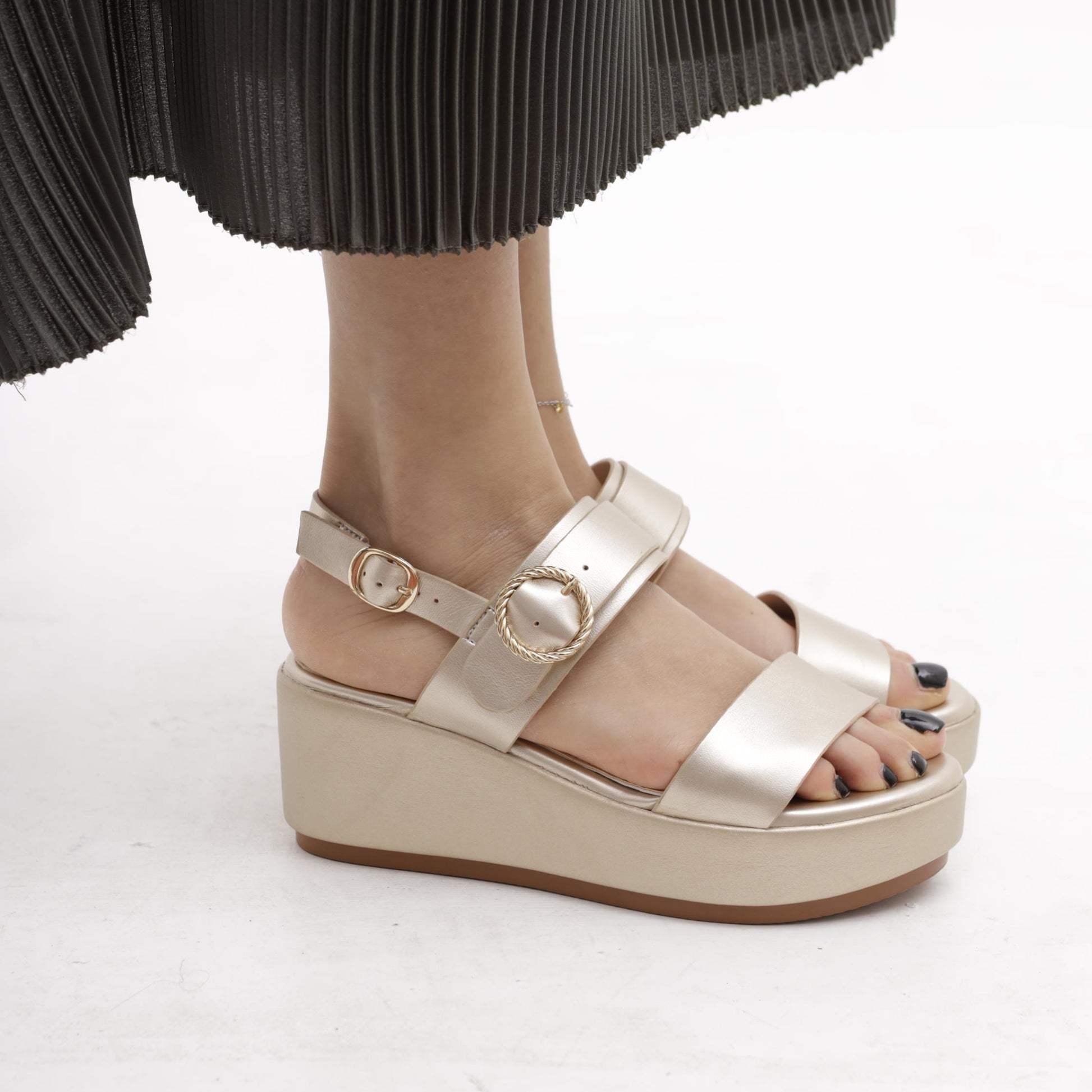 SANDALO ZEPPA DOPPIA FASCIA PLATINO 