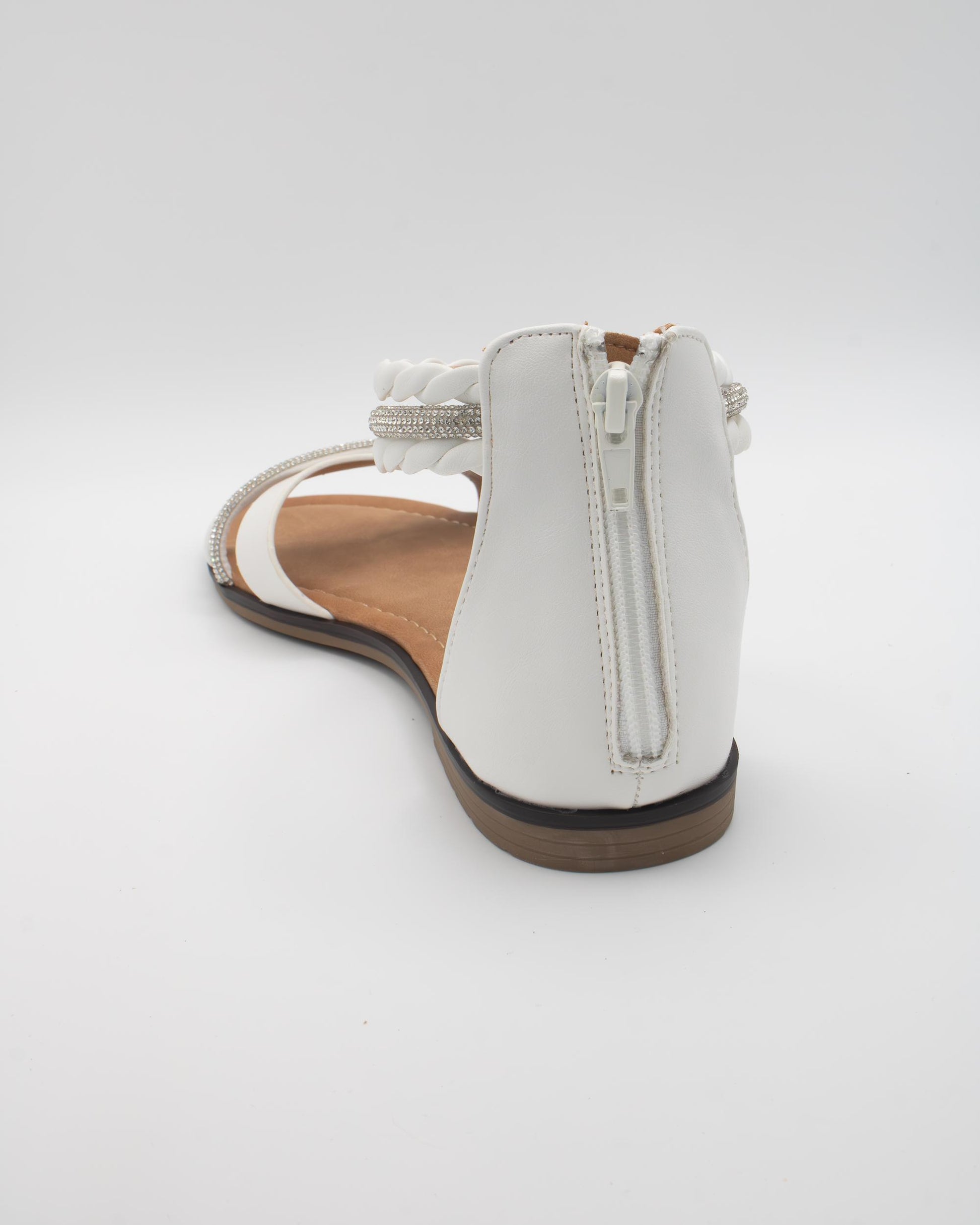 SANDALO FLAT STRASS TRECCIA BIANCO 