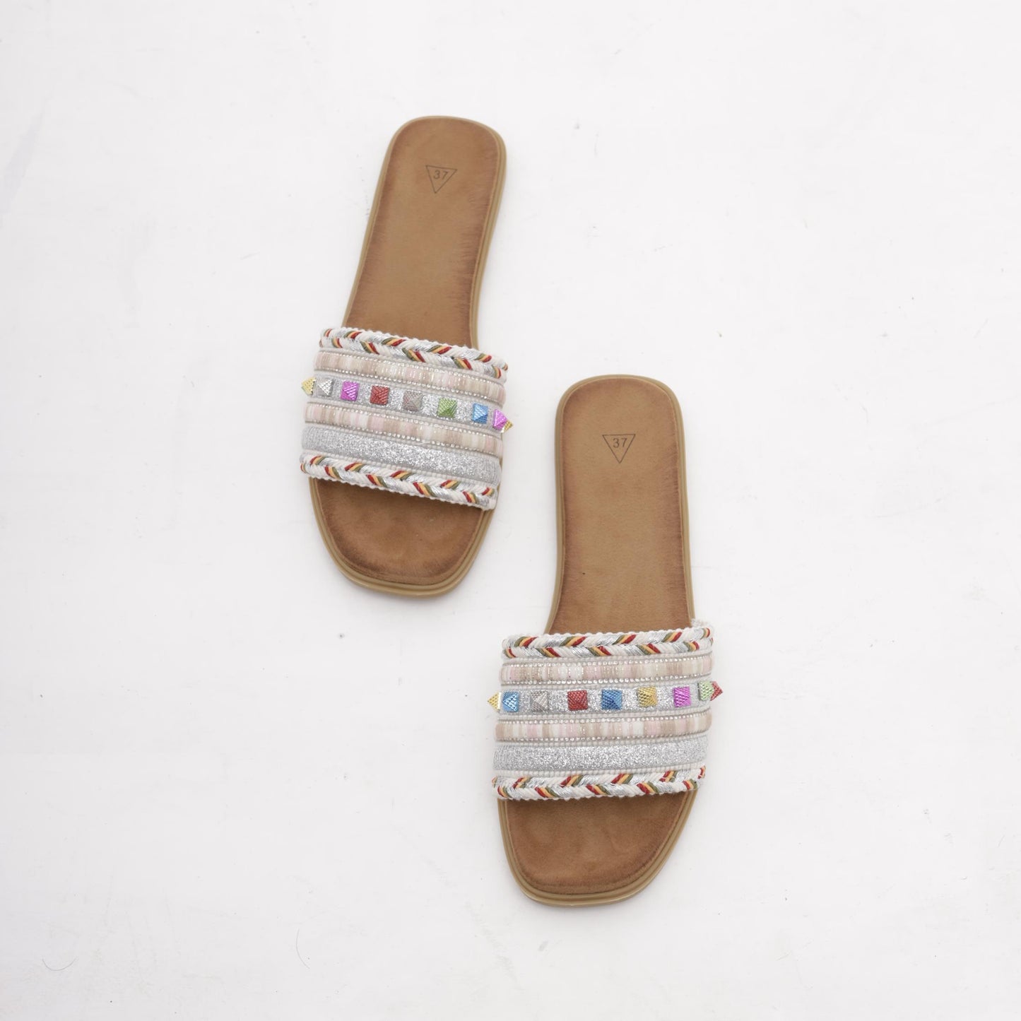 CIABATTINA FLAT MULTICOLOR ARGENTO 