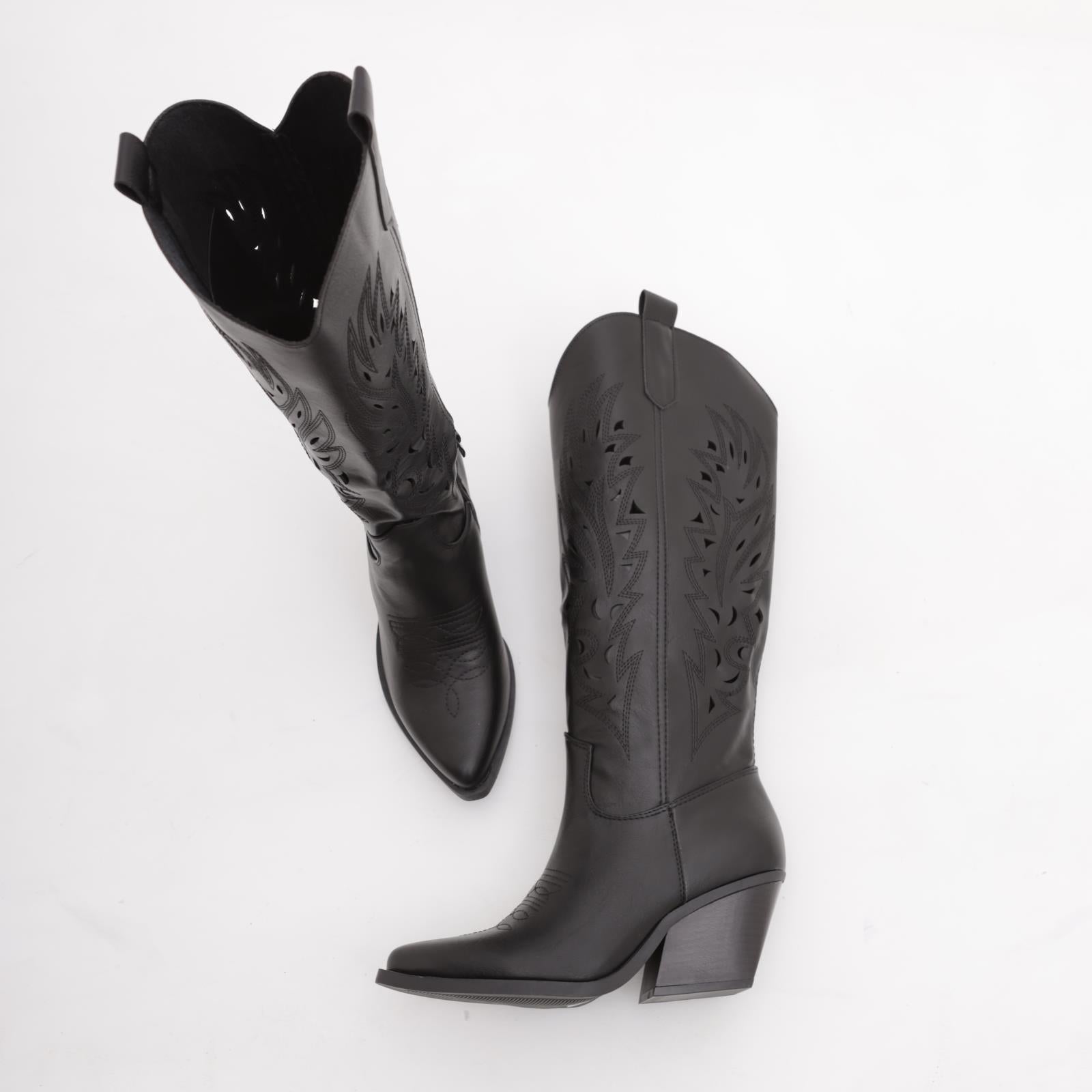 TEXANO RICAMO FORATO TACCO ALTO NERO 