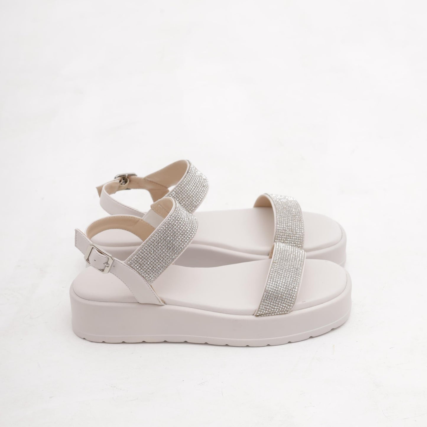 SANDALO FLATFORM STRASS BIANCO 