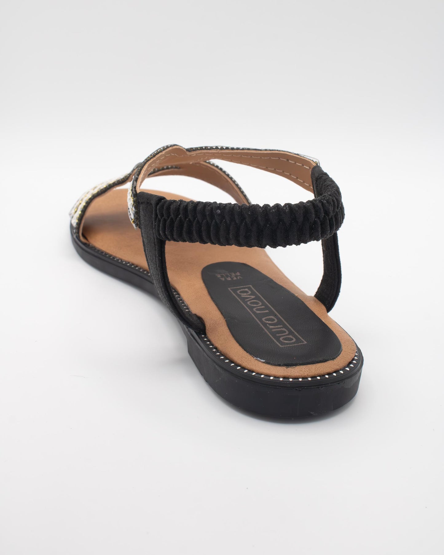 SANDALO FLAT BOHO RICAMO NERO 