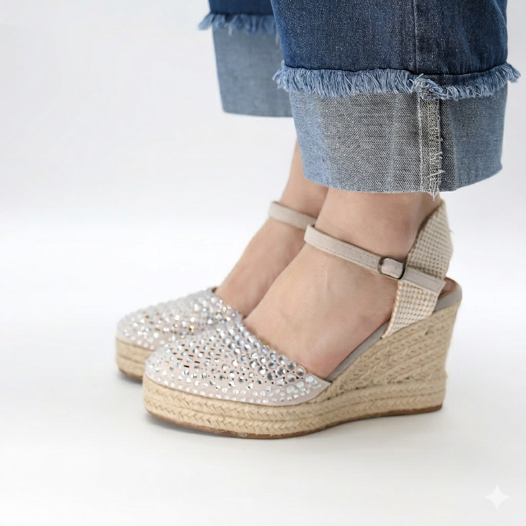 SANDALO ZEPPA CORDA STRASS ARGENTO 