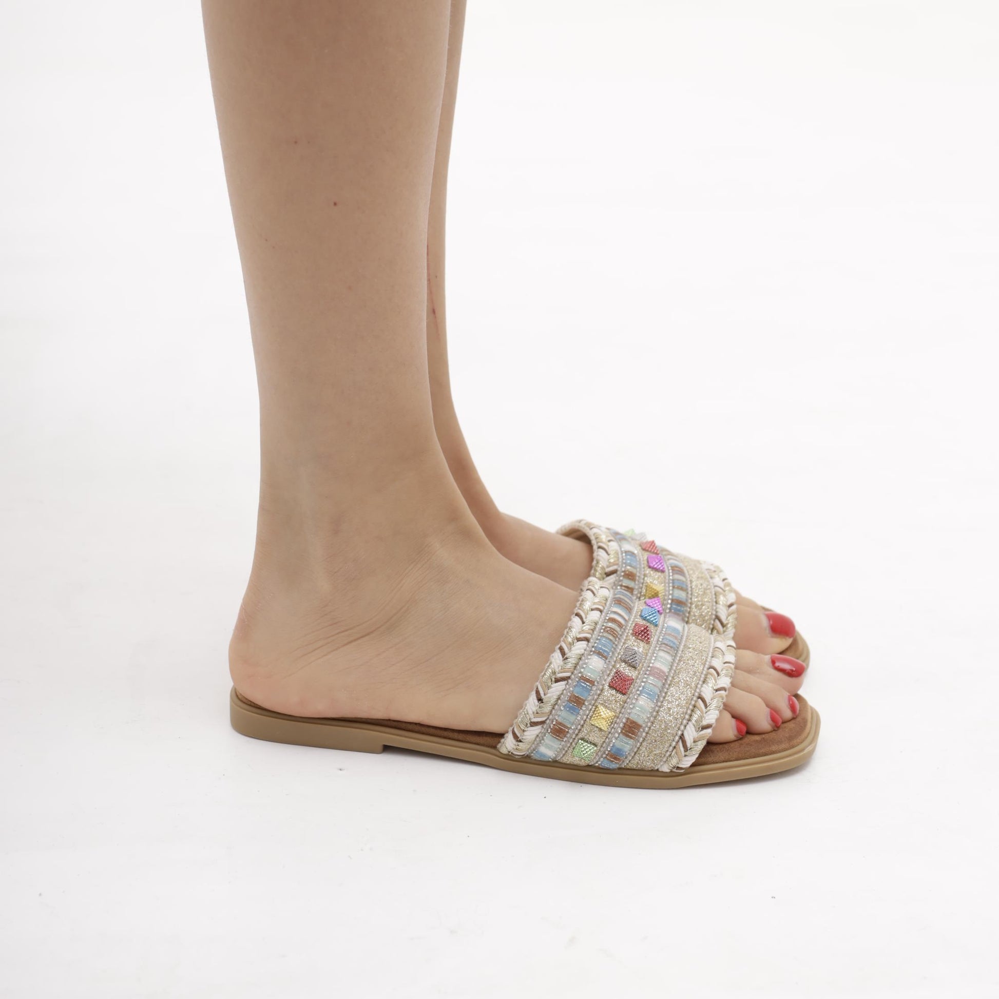 CIABATTINA FLAT MULTICOLOR PLATINO 