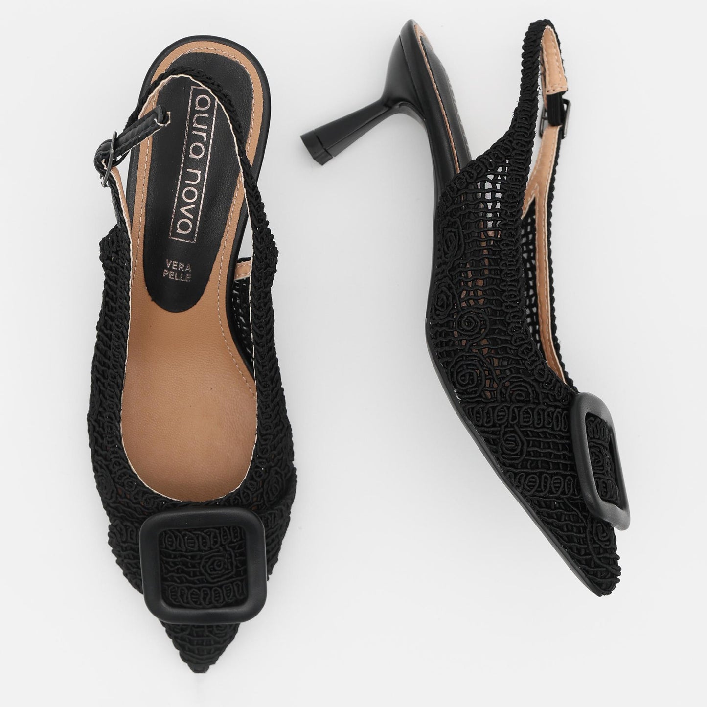 SLINGBACK CROCHET FIBBIA NERO 