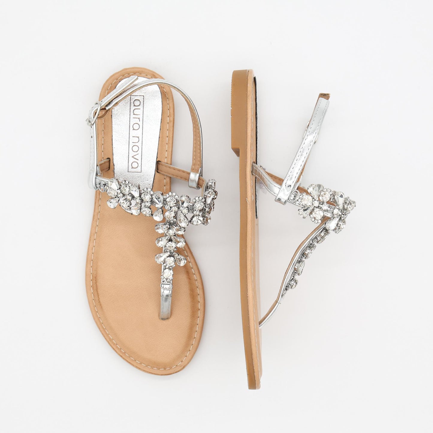 SANDALO FLAT INFRADITO PIETRE ARGENTO 