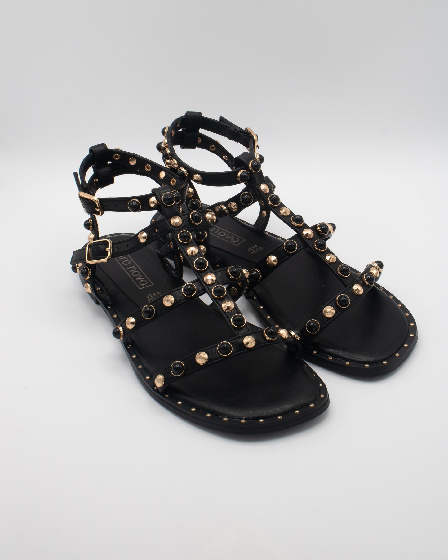SANDALO FLAT GABBIA BORCHIE NERO 