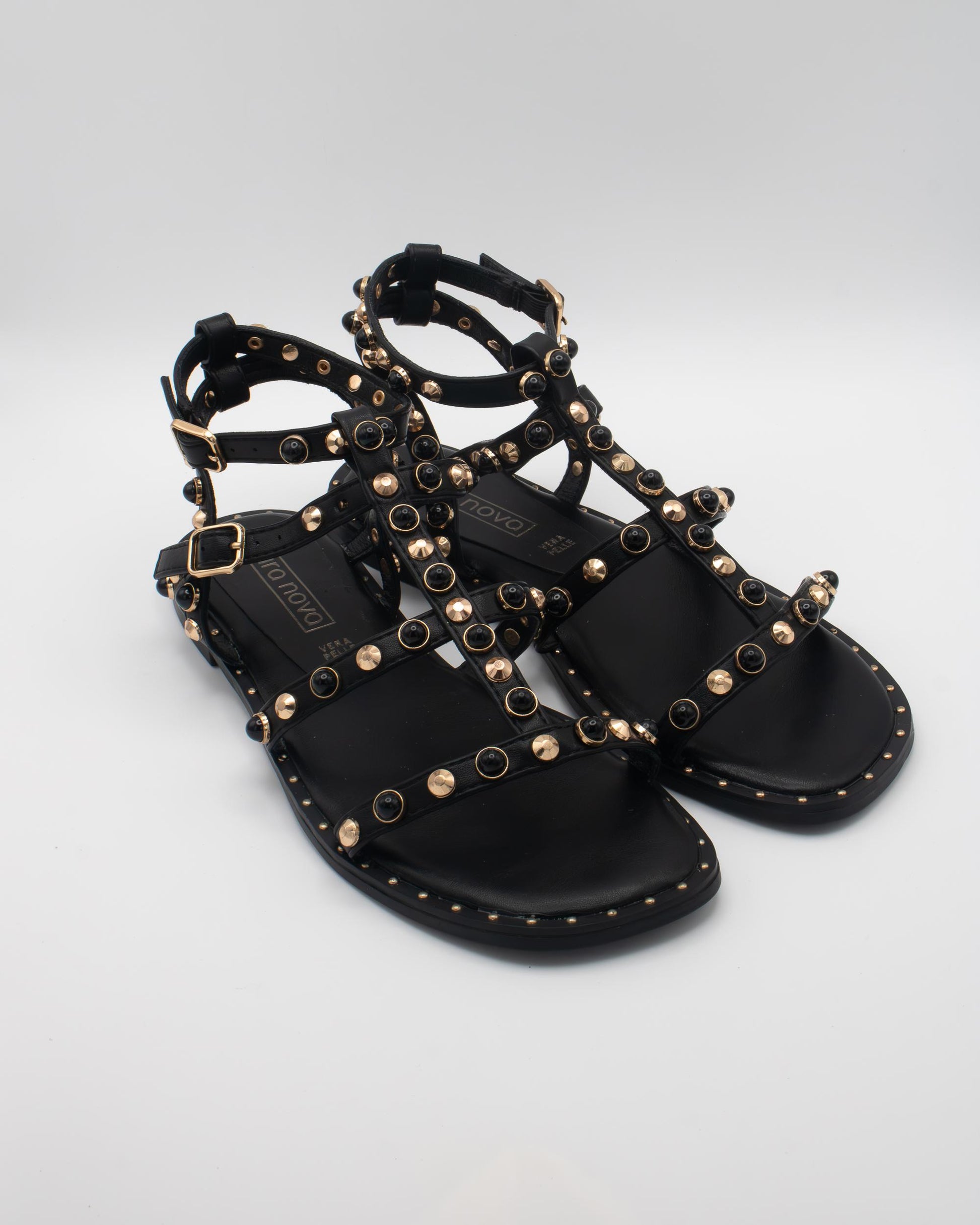 SANDALO FLAT GABBIA BORCHIE NERO 