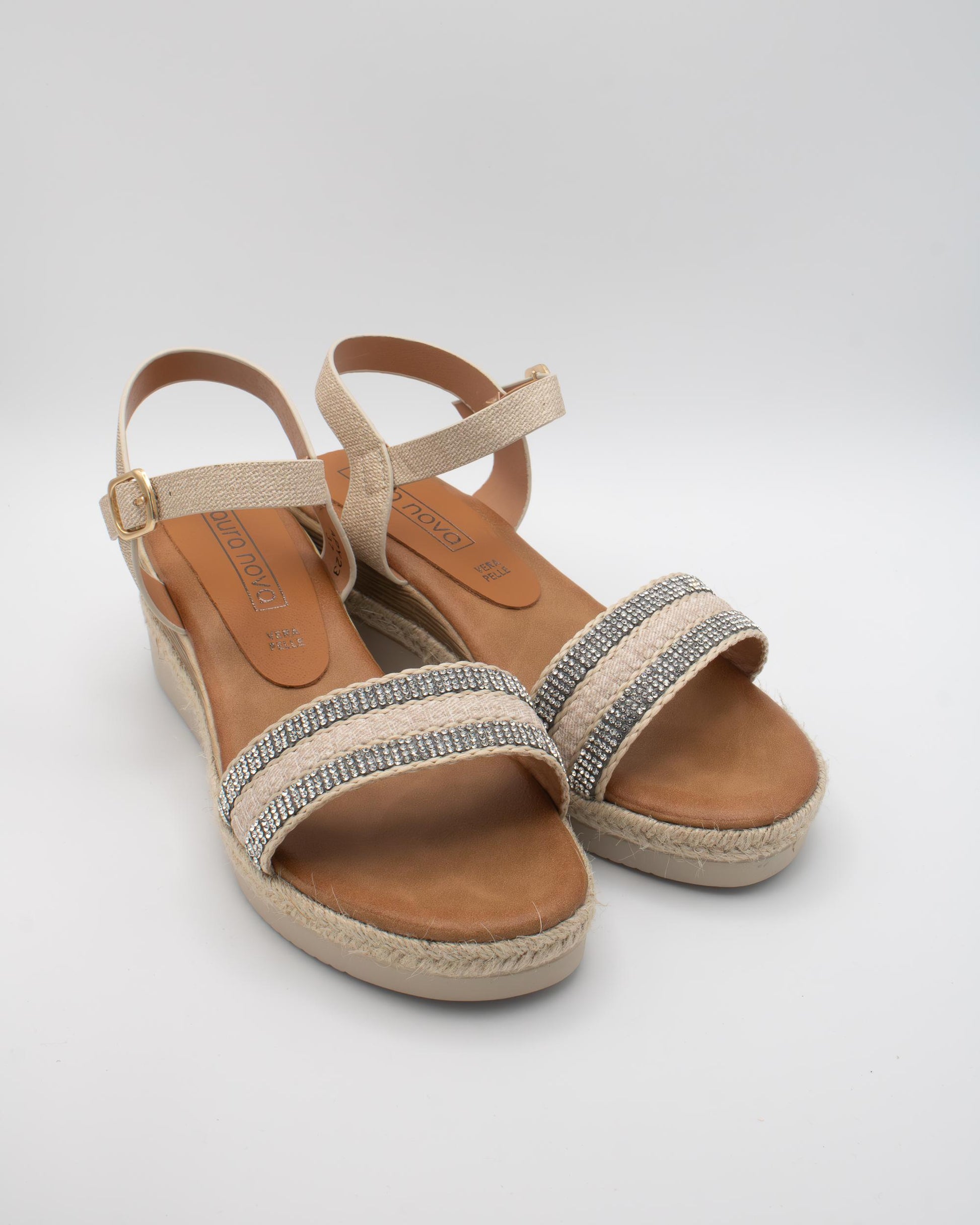 SANDALO ZEPPA TESSUTO STRASS BEIGE 
