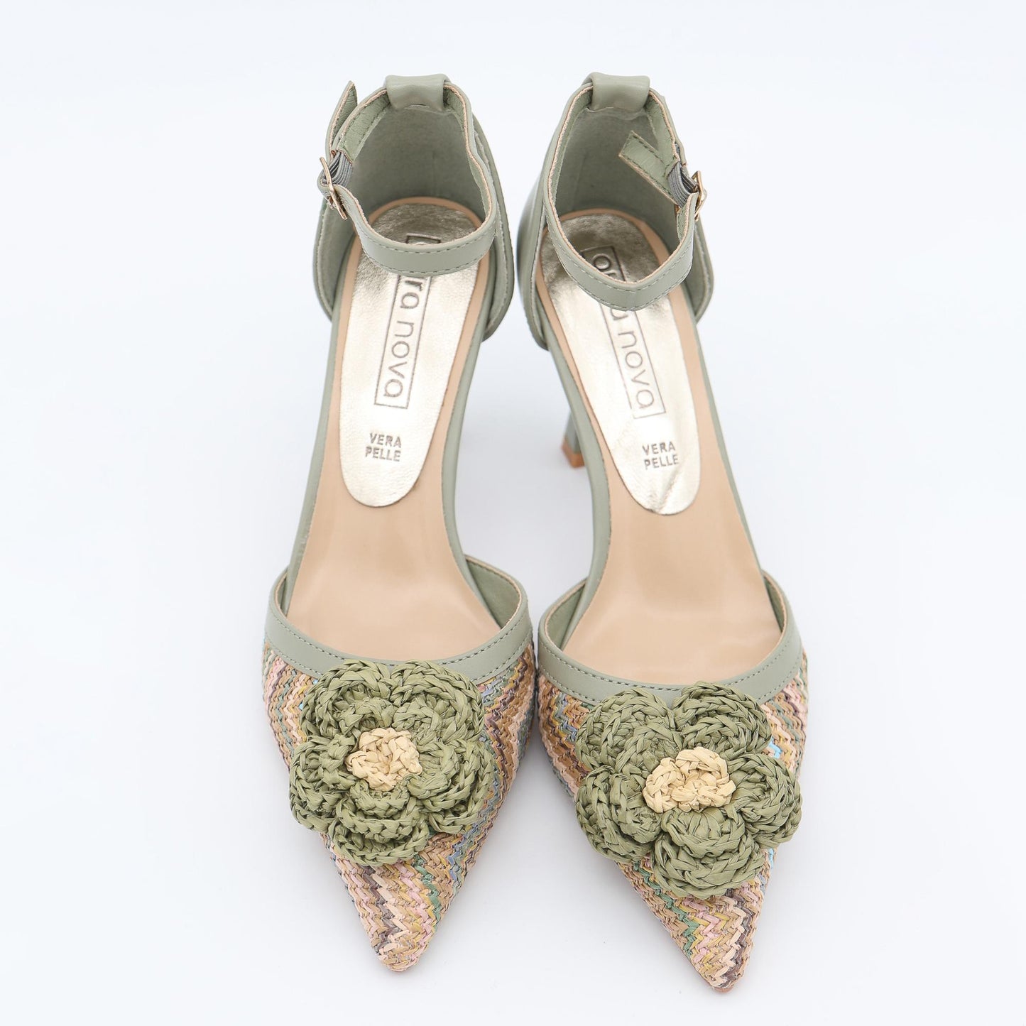 DECOLLETE D'ORSAY RAFIA FIORE VERDE 