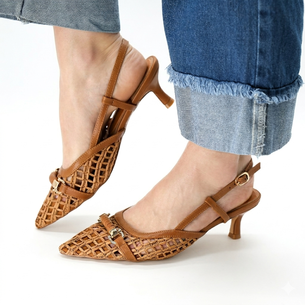 SLINGBACK RETE MORSETTO CUOIO 