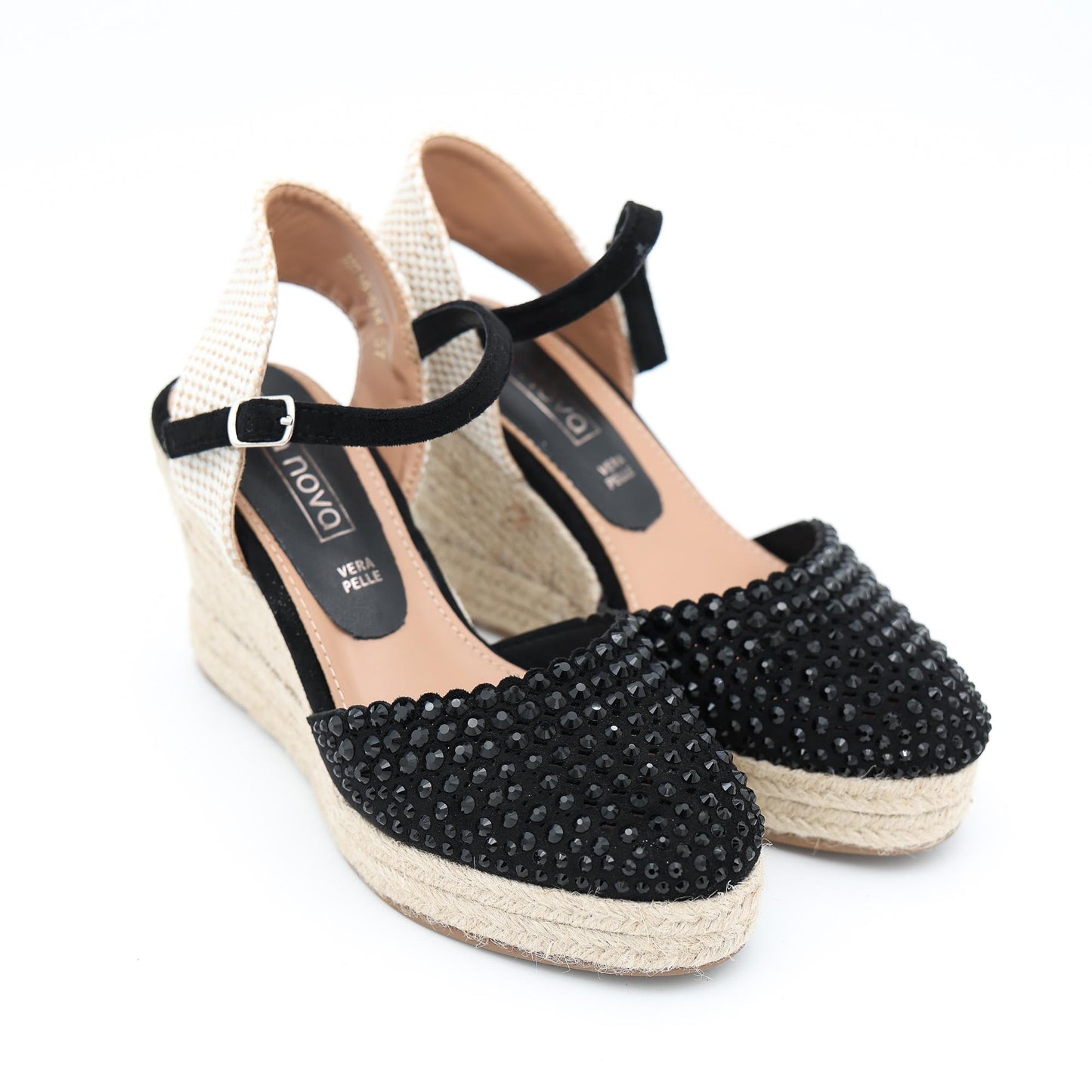 SANDALO ZEPPA CORDA STRASS NERO 