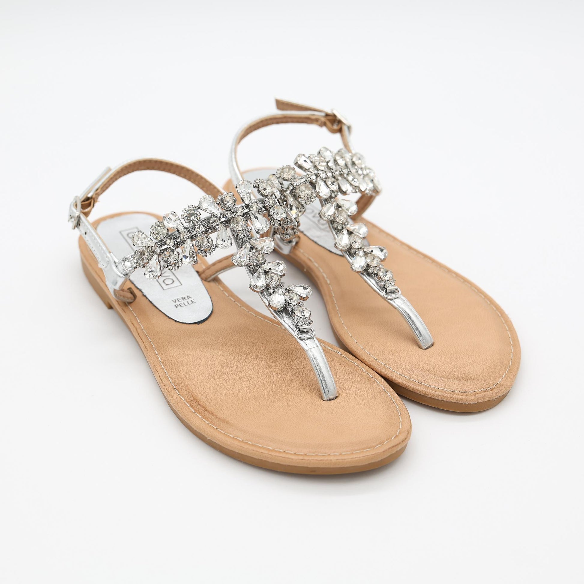 SANDALO FLAT INFRADITO PIETRE ARGENTO 