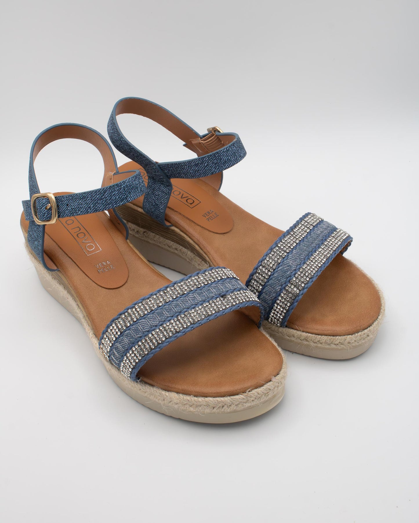 SANDALO ZEPPA TESSUTO STRASS BLU 