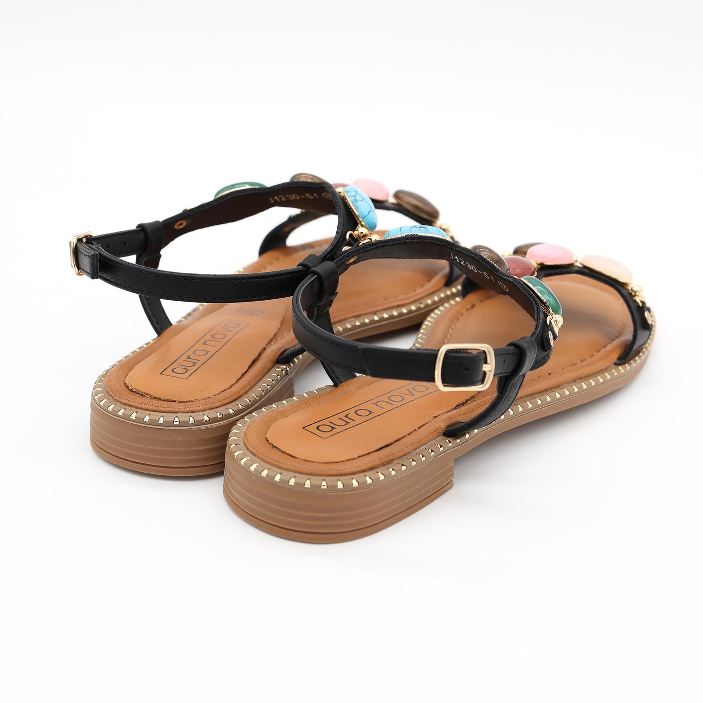 SANDALO FLAT PIETRE NERO 