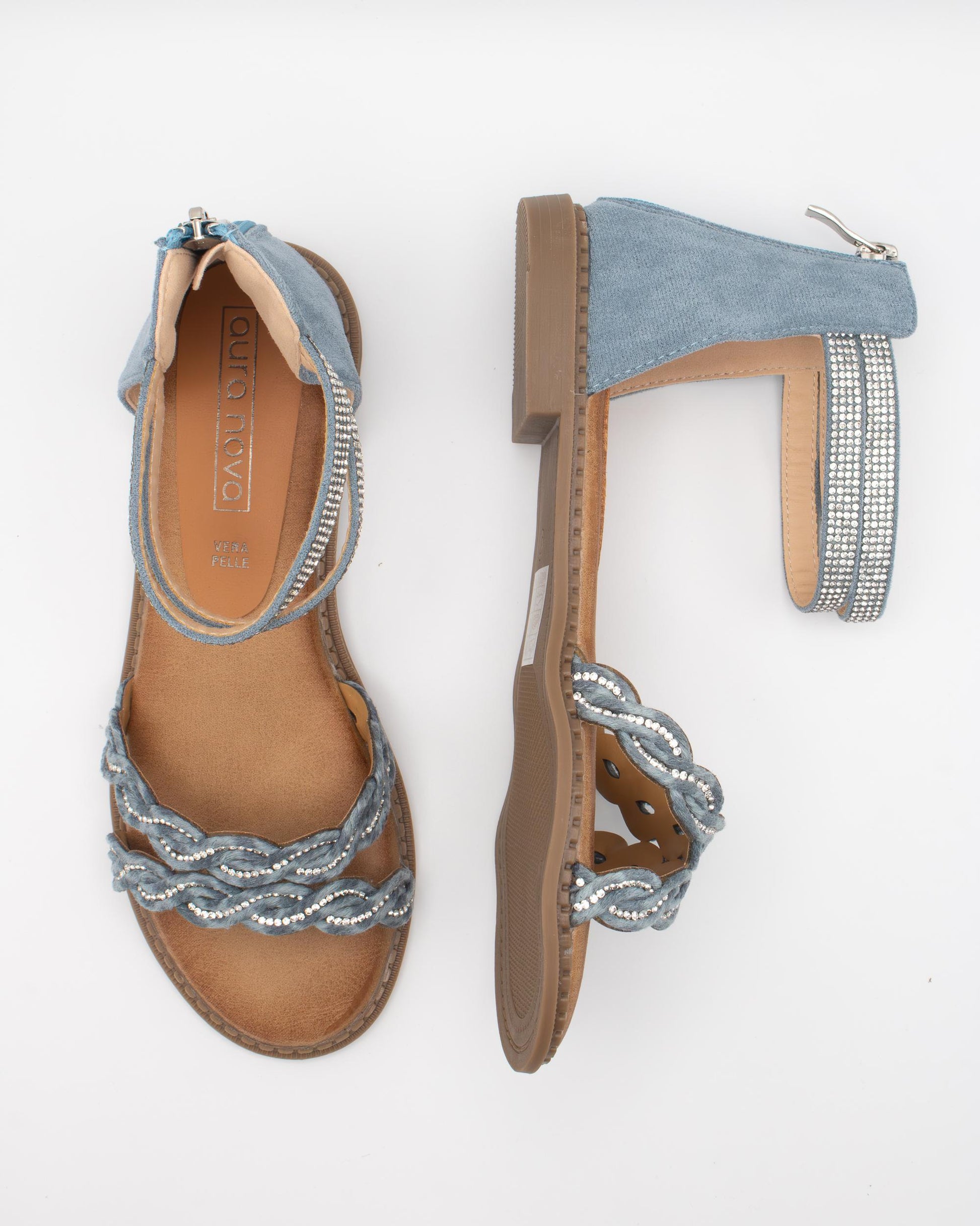 SANDALO FLAT INTRECCIATO STRASS BLU 