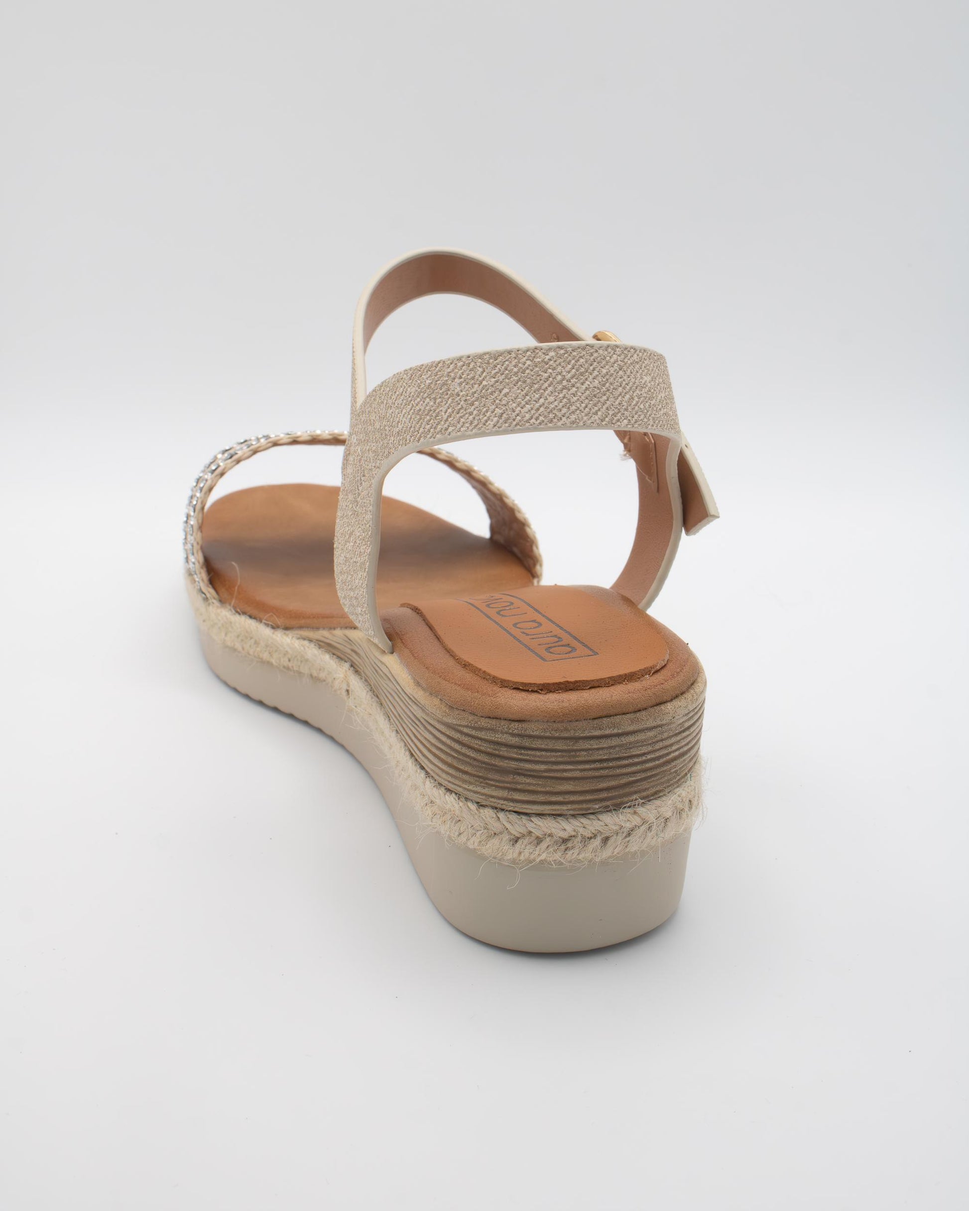 SANDALO ZEPPA TESSUTO STRASS BEIGE 