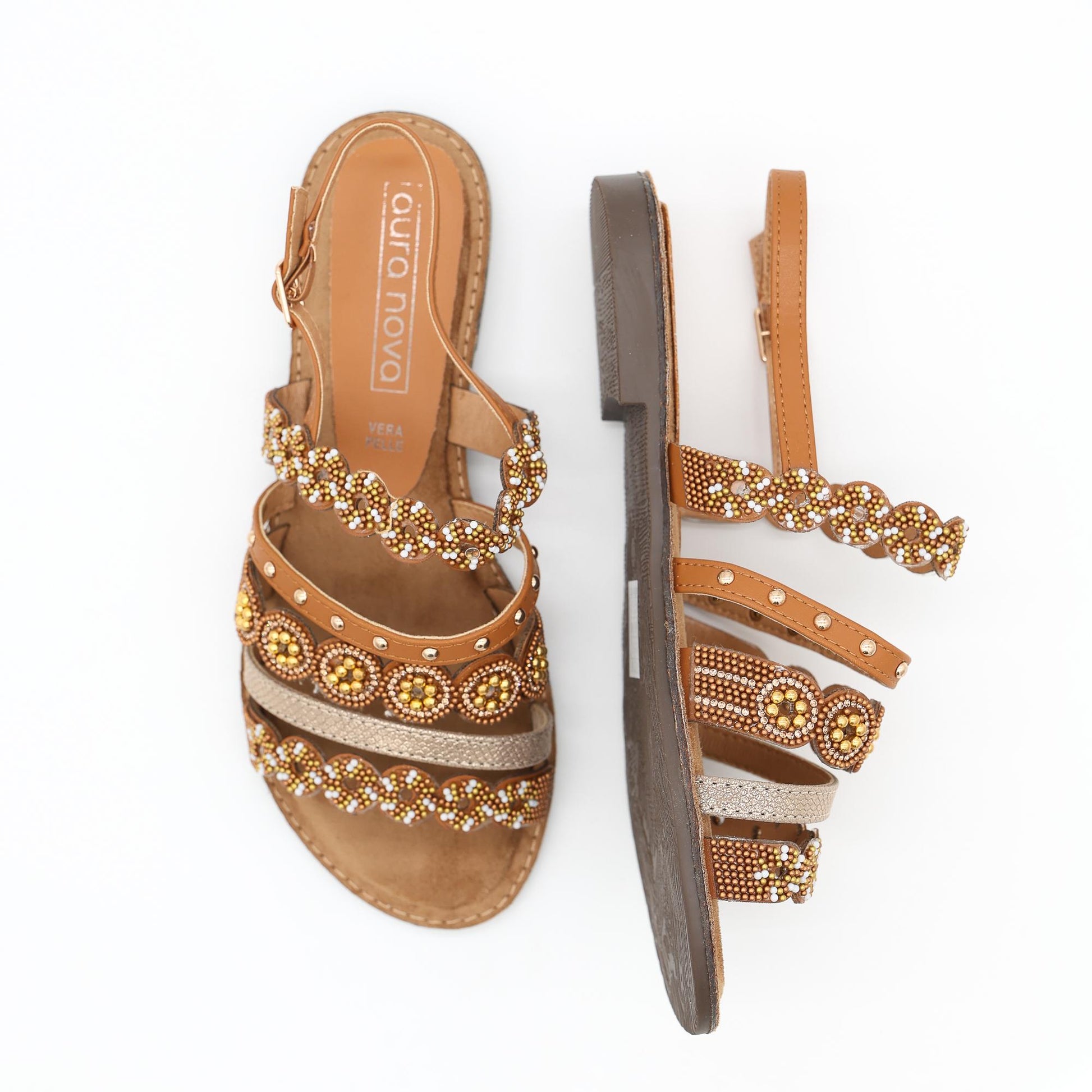 SANDALO FLAT PERLINE CAMEL 