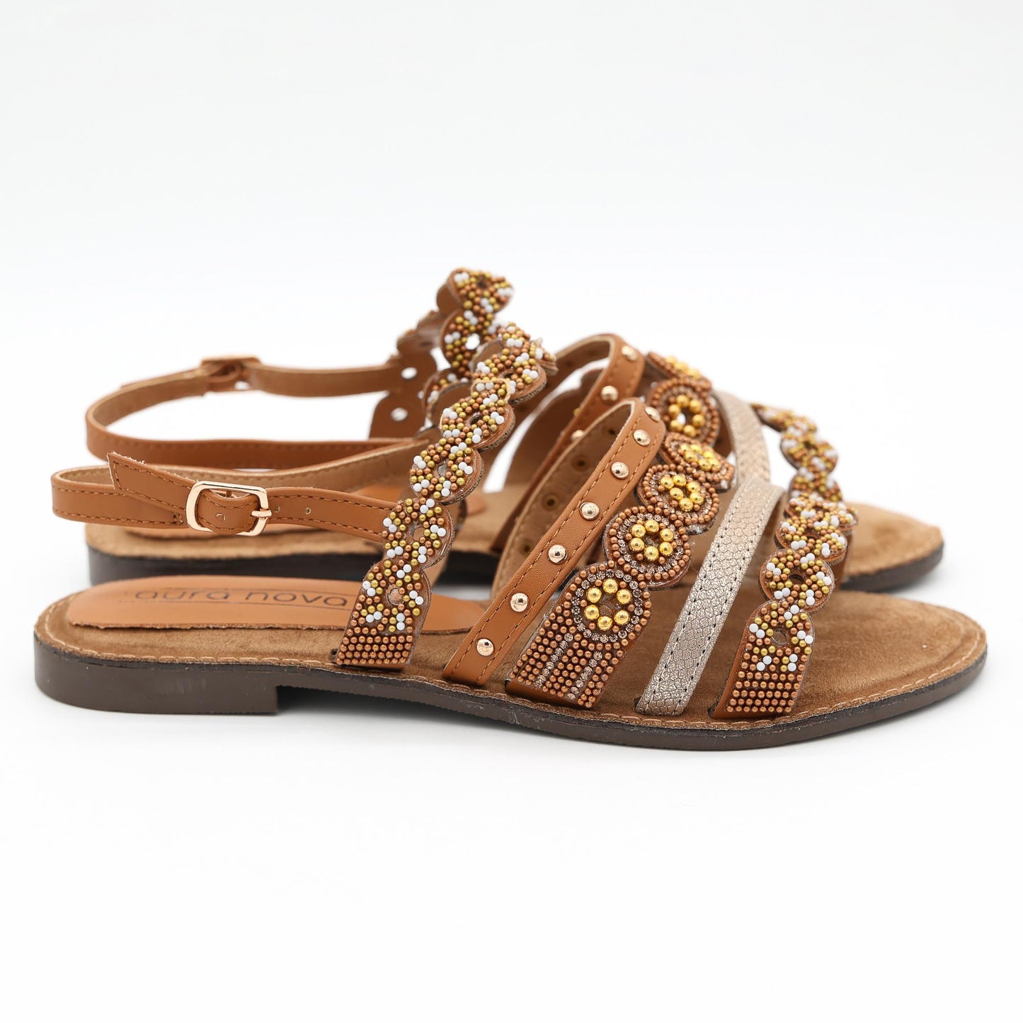 SANDALO FLAT PERLINE CAMEL 