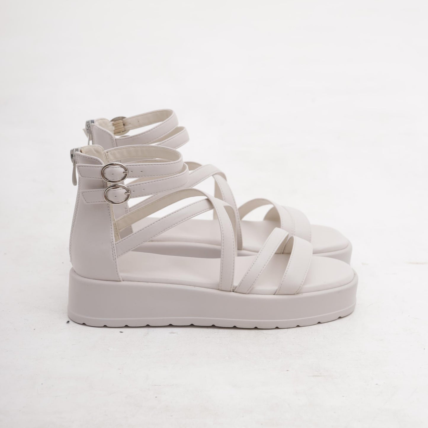 SANDALO FLATFORM FASCETTE BIANCO 