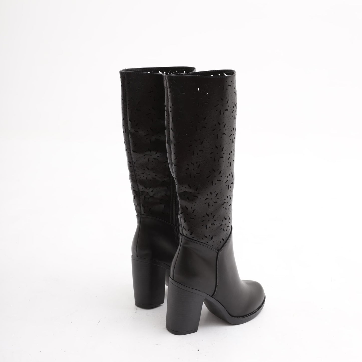 STIVALE TACCO TRAFORATO FIORE  NERO<BR/> 