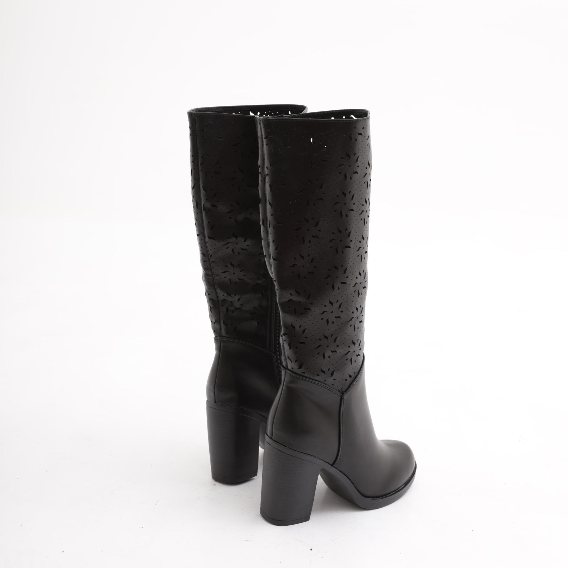 STIVALE TACCO TRAFORATO FIORE  NERO<BR/> 