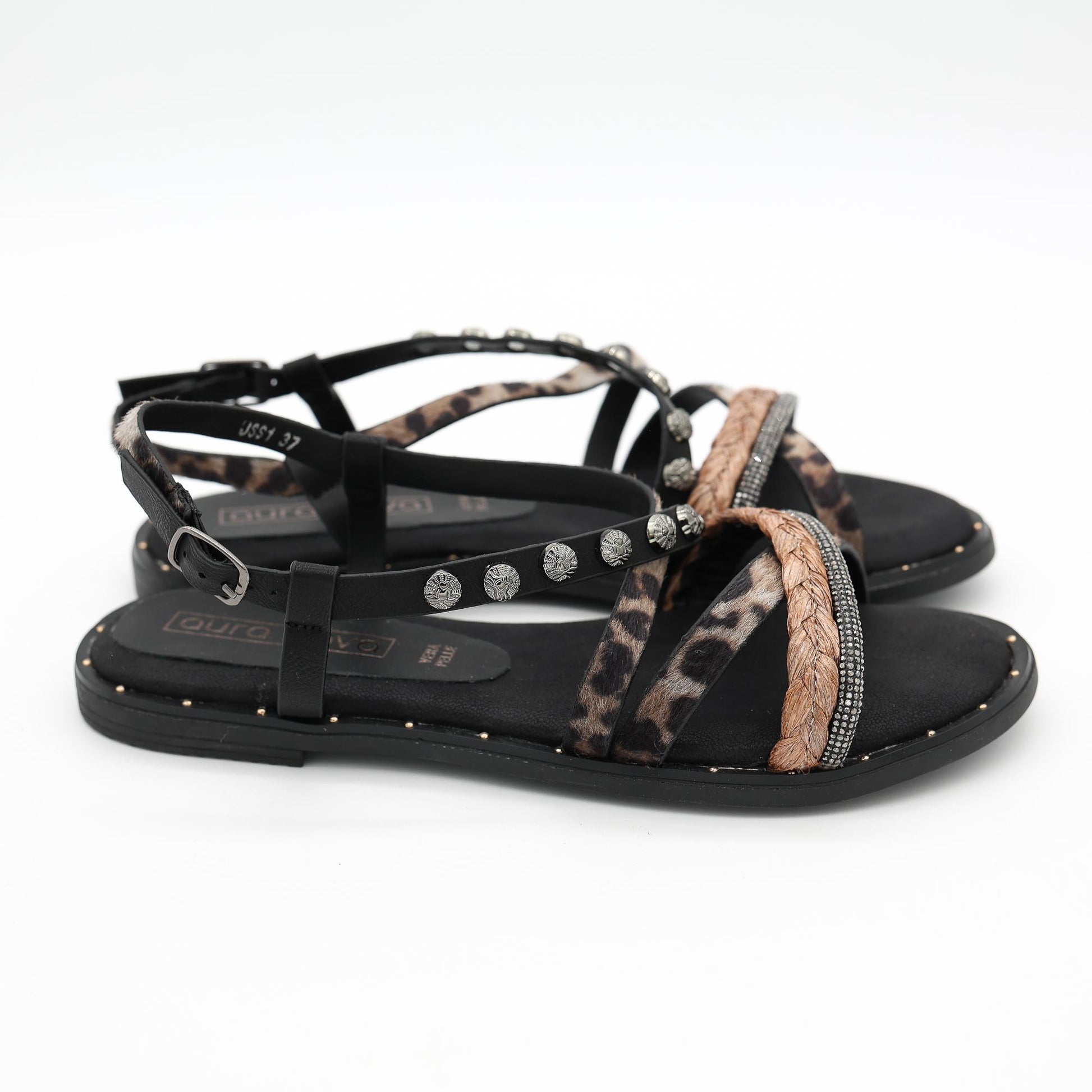 SANDALO FLAT ANIMALIER NERO 