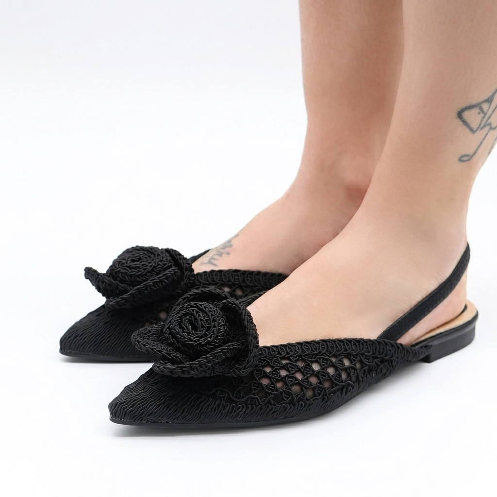 SLINGBACK CROCHET FIORE NERO